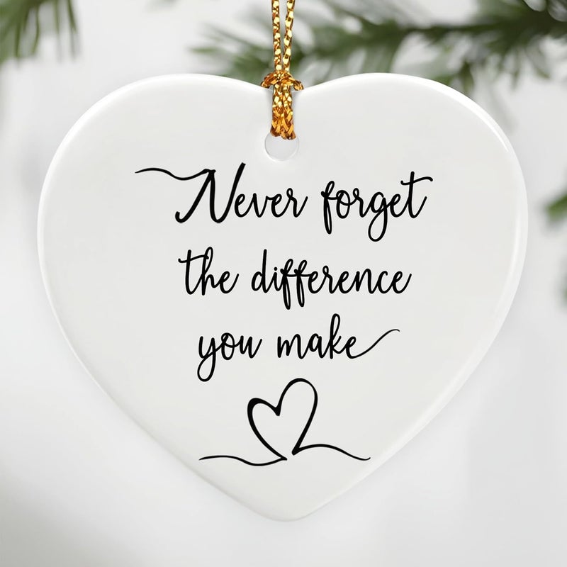 Jocidea Never Forget the Difference You Make - Thank You Gifts, Appreciation Gift, Midwife Gift, Farewell, Going Away, Goodbye, Inspirational, Retirement Gifts for Coworkers | Ceramic Heart Christmas Ornament - Image 1
